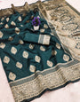 Elision Dark Green Soft Silk Saree With Ailurophile Blouse Piece