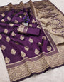 Artistic Navy Blue Soft Silk Saree With Ethereal Blouse Piece