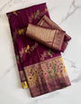 Nectarous Purple Soft Banarasi Silk Saree With Delectable Blouse Piece