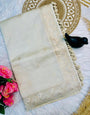 Profuse Beige Embroidery Work Tussar Silk Saree With Scintilla Blouse Piece