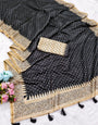 Ephemeral Black Embroidery Work Tussar Silk Saree With Fancifull Blouse Piece