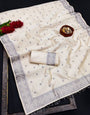 Exquisite Grey Embroidery Work Tussar Silk Saree With Opulent Blouse Piece