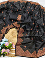 Effulgent Black Embroidery Work Tussar Silk Saree With Ephemeral Blouse Piece