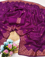 Desuetude Purple Embroidery Work Tussar Silk Saree With Admirable Blouse Piece