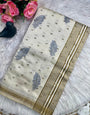 Comely Grey Embroidery Work Tussar Silk Saree With Efflorescence Blouse Piece