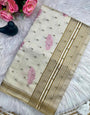 Splendiferous Pink Embroidery Work Tussar Silk Saree With Artistic Blouse Piece