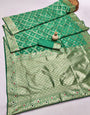 Demure Green Soft Banarasi Silk Saree With Fairytale Blouse Piece