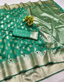 Brood Green Soft Banarasi Silk Saree With Efflorescence Blouse Piece