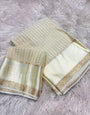 Nebula Off White Banarasi Viscose Silk Saree With Susurrous Blouse Piece