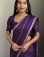 Adorable Purple Banarasi Viscose Silk Saree With Pretty Blouse Piece