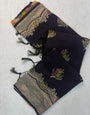 Skinny Black Banarasi Georgette Silk Saree With Charming Blouse Piece