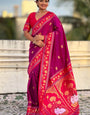 Trendy Purple Banarasi Pichwai Silk Saree With Aplomb Blouse Piece