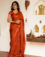 Evanescent Orange Banarasi Khadi Silk Saree With Panoply Blouse Piece