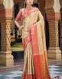 Devastating Beige Soft Banarasi Silk Saree With Dalliance Blouse Piece