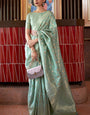 Imaginative Sea Green Soft Banarasi Silk Saree With Fancifull Blouse Piece