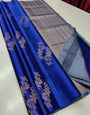 Comely Blue Soft Silk Saree With Elision Blouse Piece
