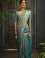 Embellished Sky Soft Silk Saree With Woebegone Blouse Piece