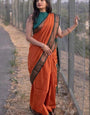 Beautiful Orange Soft Silk Saree With Excellent Blouse Piece