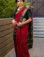 Unique Red Soft Silk Saree With Comely Blouse Piece
