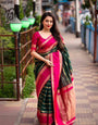 Amazing Dark Green Soft Silk Saree With Wonderful Blouse Piece