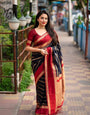 Trendy Navy Blue Soft Silk Saree With Alluring Blouse Piece