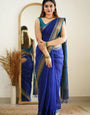 Prettiest Blue Cotton Silk Saree With Chatoyant Blouse Piece