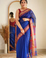 Groovy Royal Blue Cotton Silk Saree With Stylish Blouse Piece