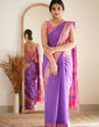 Captivating Lavender Cotton Silk Saree With Beleaguer Blouse Piece
