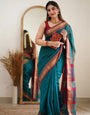 Flameboyant Rama Cotton Silk Saree With Bucolic Blouse Piece