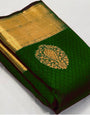 Elaborate Dark Green Soft Silk Saree With Nectarous Blouse Piece