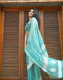 Zephyr Firozi Cotton Silk Saree With Imbrication Blouse Piece