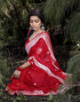 Lagniappe Red Cotton Silk Saree With Vestigial Blouse Piece