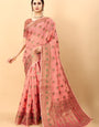 Prodigal Peach Linen Silk Saree With Inspiring Blouse Piece