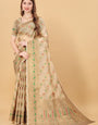 Pretty Beige Linen Silk With Sonorous Blouse Piece