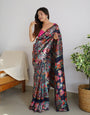 Unique Navy Blue Pashmina saree With Opulent Blouse Piece