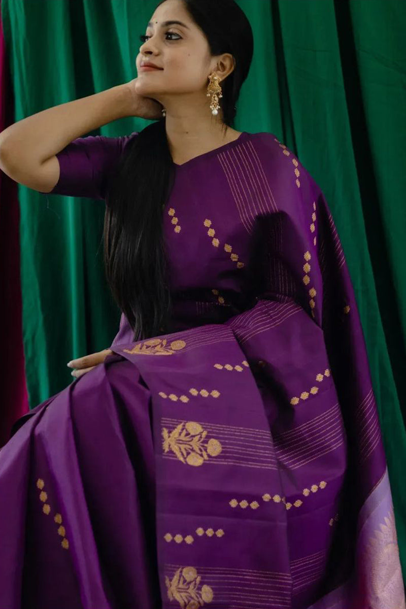 Ethereal Purple Soft Silk Saree With Fantabulous Blouse Piece