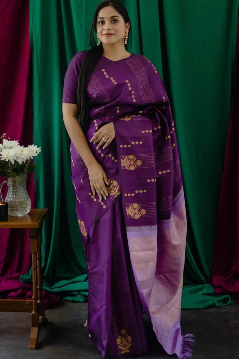 Ethereal Purple Soft Silk Saree With Fantabulous Blouse Piece