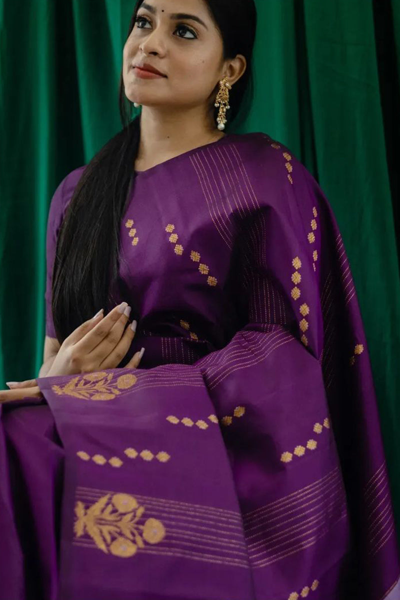 Ethereal Purple Soft Silk Saree With Fantabulous Blouse Piece