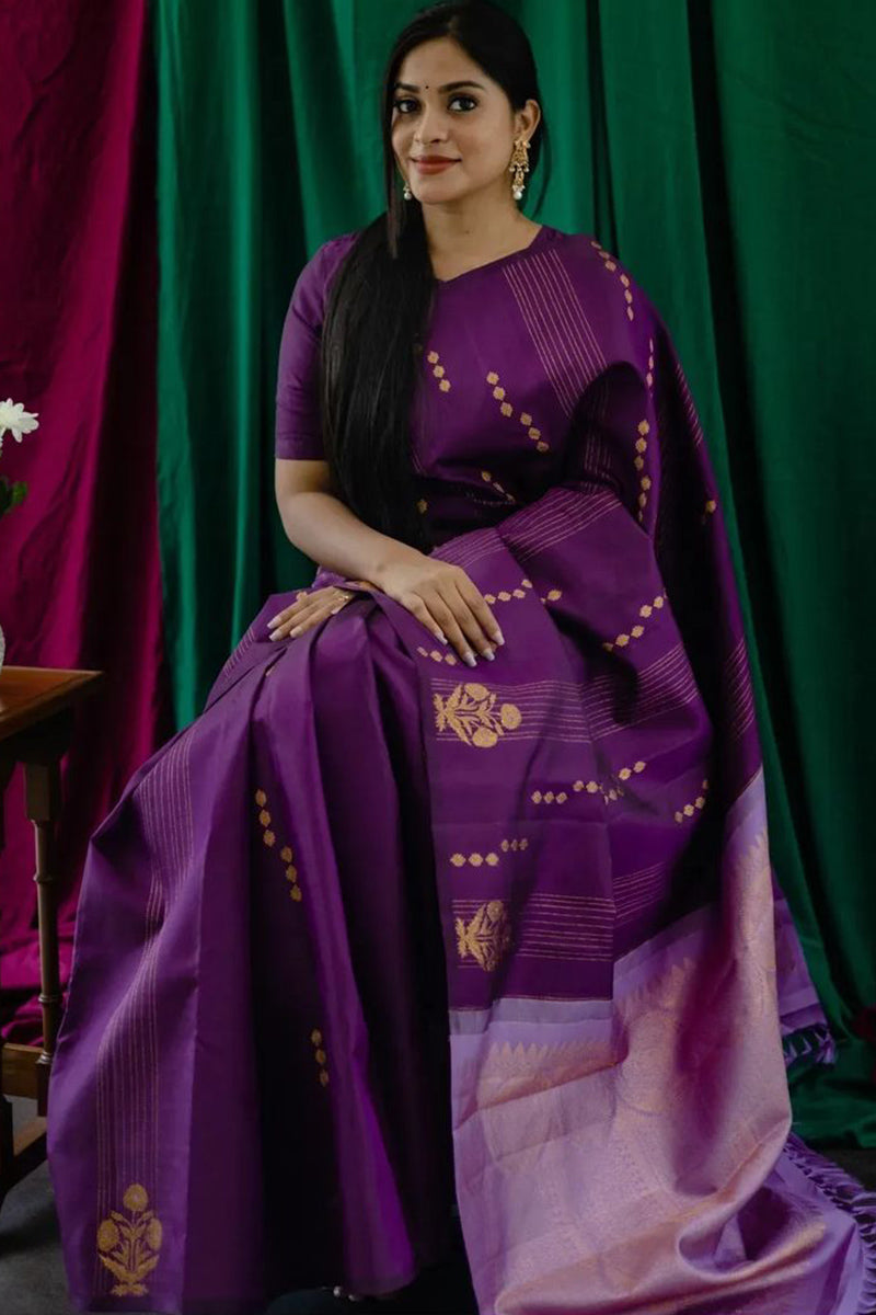 Ethereal Purple Soft Silk Saree With Fantabulous Blouse Piece