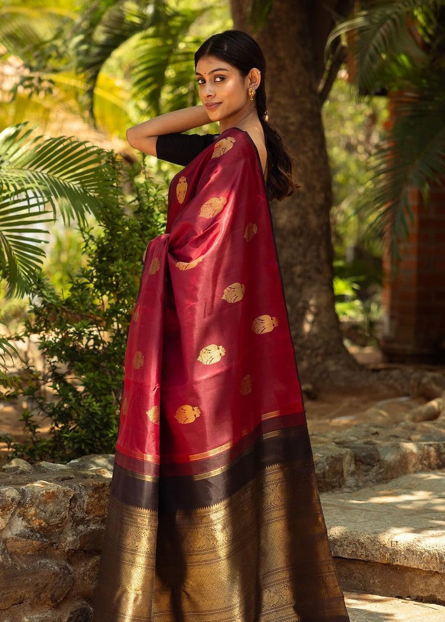 Devastating Maroon Soft Silk Saree With Cynosure Blouse Piece