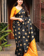 Desiring Black and Mustard Soft Silk Saree With Adorning Blouse Piece
