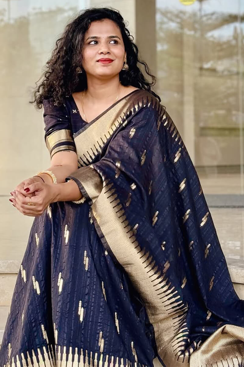 Prettiest Black Soft Silk Saree With Chatoyant Blouse Piece