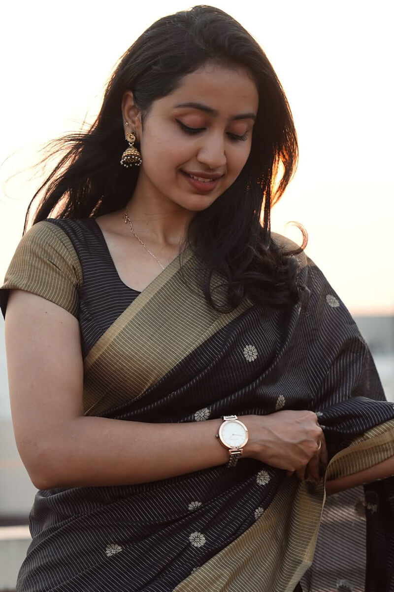 Moiety Black Soft Silk Saree With Opulent Blouse Piece