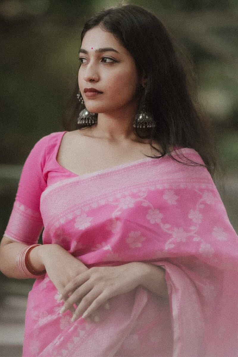 Palimpsest Pink Cotton Silk Saree With Lustrous Blouse Piece