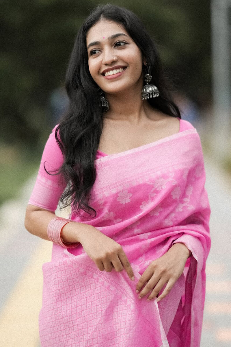 Palimpsest Pink Cotton Silk Saree With Lustrous Blouse Piece