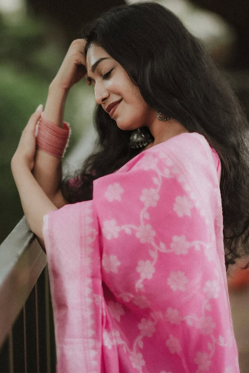Palimpsest Pink Cotton Silk Saree With Lustrous Blouse Piece