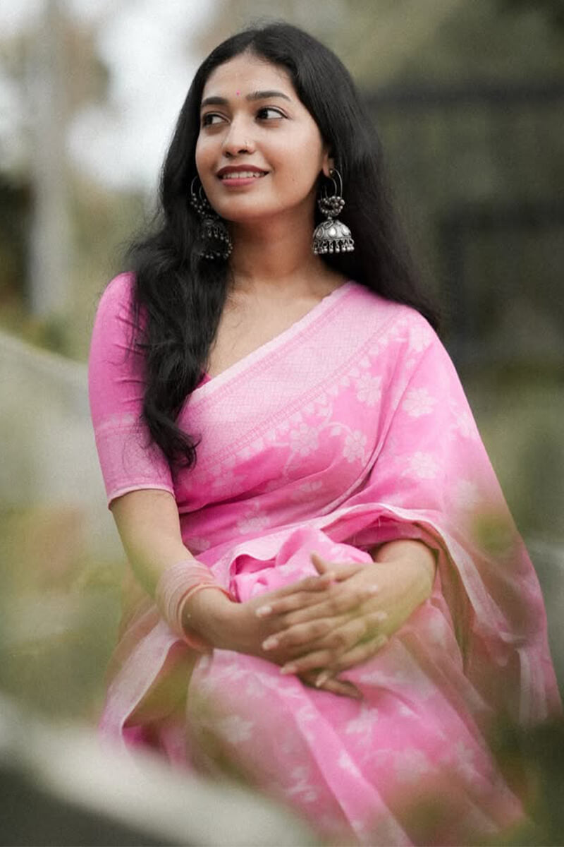 Palimpsest Pink Cotton Silk Saree With Lustrous Blouse Piece