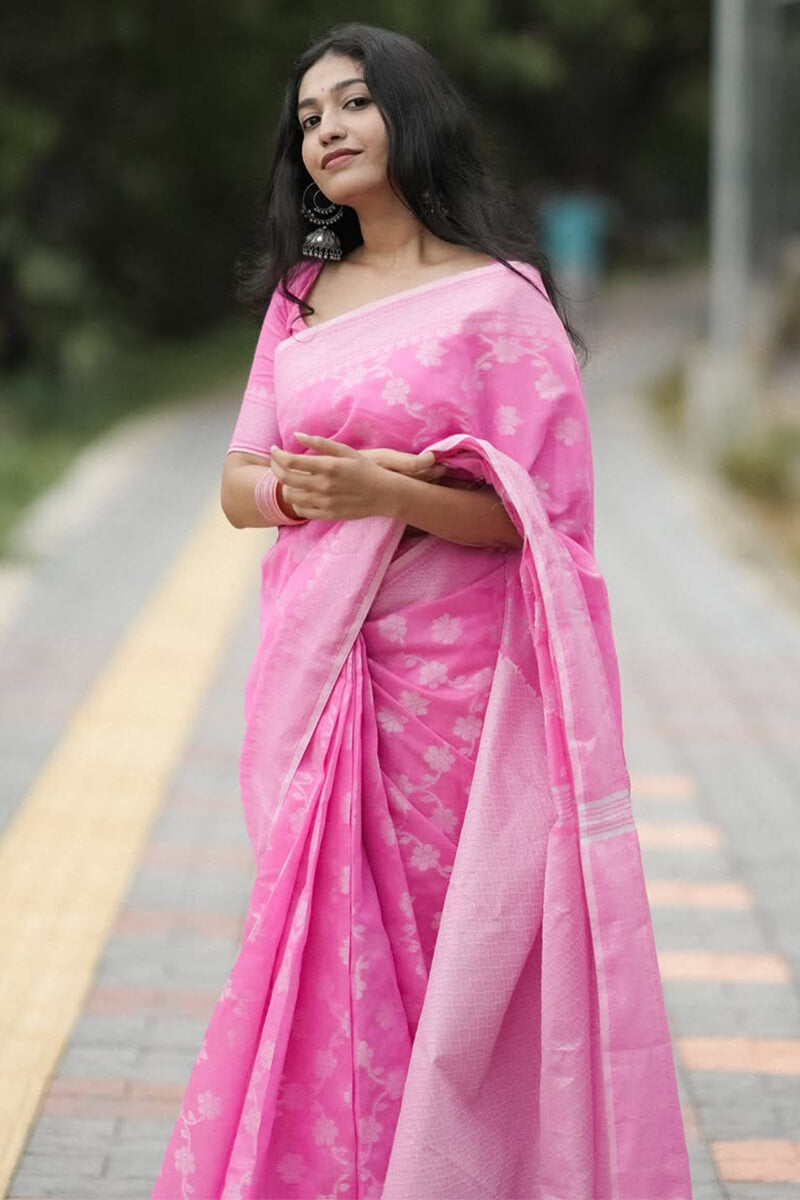 Palimpsest Pink Cotton Silk Saree With Lustrous Blouse Piece