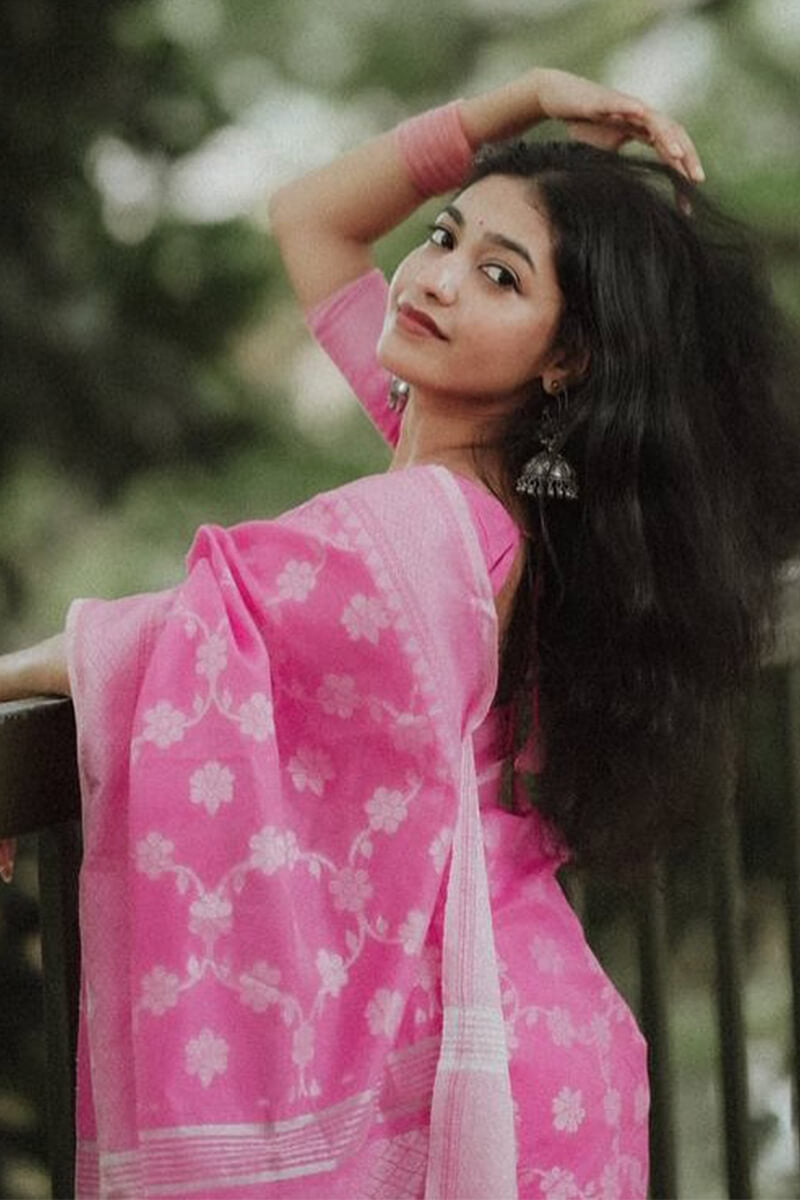 Palimpsest Pink Cotton Silk Saree With Lustrous Blouse Piece