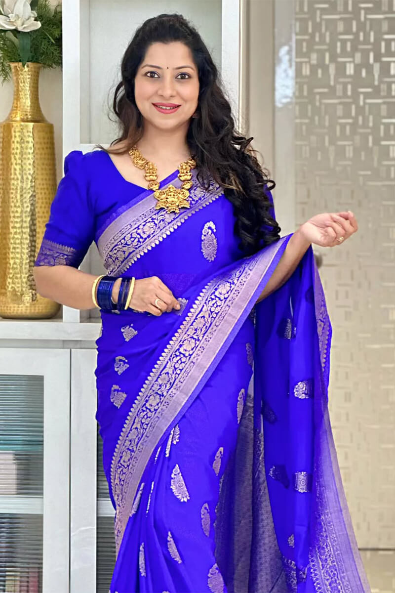Charismatic Royal Blue Soft Silk Saree With Efflorescence Blouse Piece